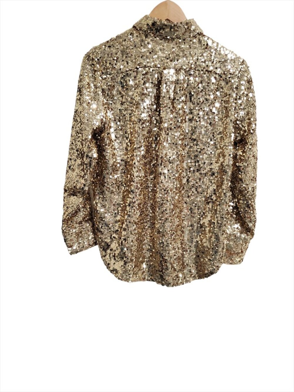 J. Crew Collection Classic Fit Sequin Shirt Size 0 Long Sleeve BV869 Gold Sparkl - Picture 3 of 12